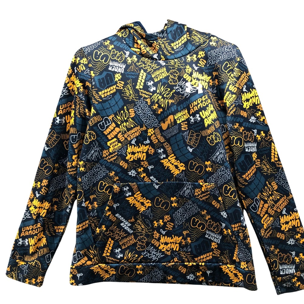 Under Armour Rival Fleece Hoodie Boys YLG L 14-16 Graphic Print Teal Active